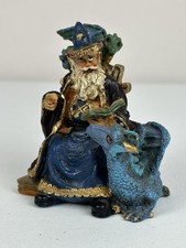 Vintage Wizard Reading Spell Book Blue Dragon Fantasy Resin Figurine picture