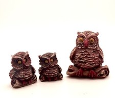 Vintage Resin Owls Sitting On Logs  2.5” And 1.5” Set Of 3 picture