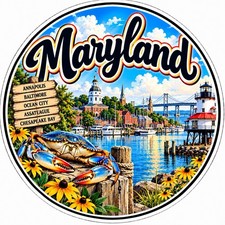 Maryland State Sticker 3” Round Blue Crab Chesapeake Bay Ocean City Souvenir picture