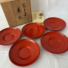 Wajima Lacquer Tea Coaster Set 5 Vermilion Unused Japanese Craft picture