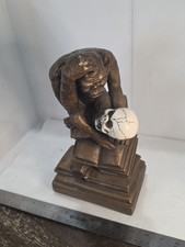 Vintage Marwal Ind Darwin Ape Skull Statue Chalkware Chimpanzee Thinker Bronze picture