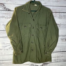 Vintage 60s OG 107 Cotton Sateen Button Up Shirt Vietnam War Size 15.5 x 31 Rare picture