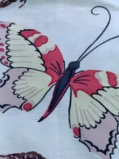 RARE 40’s Minty Green Butterfly Hand Print Mid Century Vintage Barkcloth Fabric picture