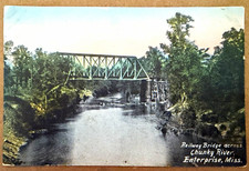 Hand Colored Postcard Railway Bridge Chunky River Enterprise MS Undivided Back picture