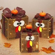 Thanksgiving Turkey Lighted Gift Boxes - 3 Pack with Timer & 8 Modes Decor picture