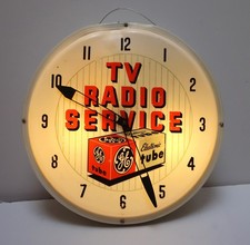 Vintage RCA TV Radio Service RCA Tubes Lighted Sign Clock Dealership Works picture