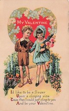 Antique Valentines Day Card Flower Path Walk Love Romance Heart Vtg Postcard 22A picture