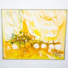 Mid Century Modern Painting Art Abstract Expressionist Lee Reynolds Yellow White picture