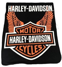 Vtg y2k HARLEY DAVIDSON Big Logo Fleece Blanket Throw 50x60 picture