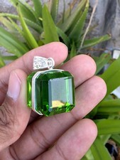 80Ct+ Natural Green Cube Topaz 925 Solid Sterling Silver Pendant RG Gemstone picture