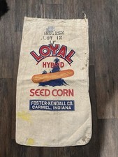 Vintage LOYAL SEEDS Cloth Seed Sack Foster Kendall Carmel IN Ear Corn Logo picture