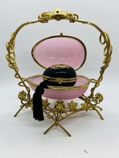 Antique French Palais Royal Jewelry & Trinket Pink Opaline Egg picture