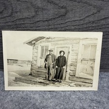 Vintage RPPC Man Woman Rural Cabin Portrait Real Photo Postcard c1920s picture
