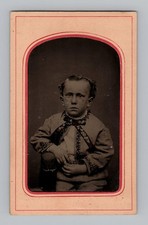 Antique Tintype CDV Photo Victorian Child Boy Embroidered Jacket Folk Art 1860s picture