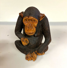Vintage Hand Carved Wood Chimpanzee Figurine Signed Josh Monkey Folk Art Statue picture
