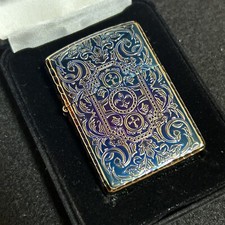 Zippo 5 Sides Arabesque Engraved Antique Brass Velour Case Japan picture