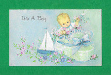 unused vtg 1960s LAUREL AMERICAN GREETINGS IT's A BOY Card Baby Sailboat  A3 picture