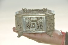 Vintage White Metal Flower Embossed Fine Handcrafted Jewellery Box picture