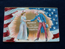Uncle Sam Greets Lady Liberty Glorious Fourth of July Patriotic Postcard picture
