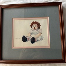 Vintage Hand Painted Raggedy Ann Picture In Frame 10x9 Inch Cute ❤️💙 picture
