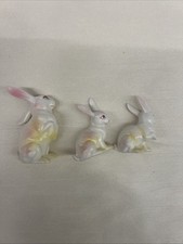 Vintage Lefton White Bunny Rabbit Ceramic Figurine Lot 3 Small Easter Decor TINY picture