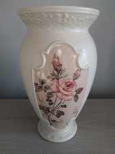 Vtg FTD Ivory Ceramic Floral Victorian Long Stem Rose Embossed Vase picture