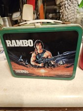 Sylvester Stallone Vintage Thermos 1985  Rambo Tin Metal Lunchbox ( SEE DISCRIPT picture