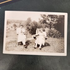 VTG 30s 40s Snapshot Women Laughing Sitting Outside Adirondack Chairs WWII Era picture
