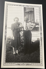 1930s Original Photograph Older Man & Woman Fashion Polkadot Cat Figurine P15v14 picture