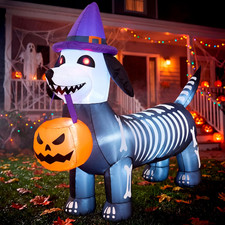 JOYIN 5.7FT Long Halloween Inflatable Skeleton Puppy Pumpkin Decoration with Bui picture