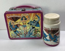 Vintage 1976 Aladdin Industries Super Friends DC Comics Metal Lunchbox Thermos picture