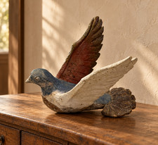 Vintage Painted Bird Sculpture in Flight Eclectic Garden Decor DOVE Rustic 11