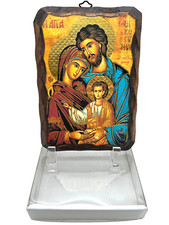 Holy Family Baby Jesus Mary Joseph Religious Wooden Icon Wall Hanging Plaque picture