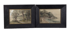VTG Asian Silk Hand Embroidery Landscape Framed Art Set of 2 Thor Solberg Frames picture