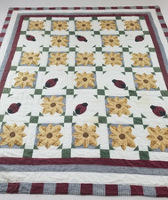 Vintage Handmade Beautiful Ladybug Floral Patchwork Multicolor Quilt 98x85 Inch picture