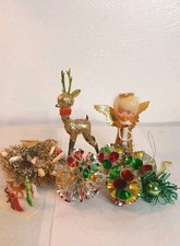 Vintage Christmas Lot Reindeer Celluloid Mica Mercury Glass Foil Ornament Kitsch picture