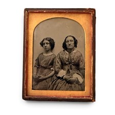 Striking Victorian Photo 1/4 Plate Ambrotype Two Women Cased Portrait 1850s picture