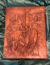 Vintage Bronze Tone Relief Plaque Printing Press Historical Scene 13x10 Wall Art picture