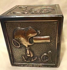 Leonard Lenmark Silverplated Peanuts Snoopy ABC Block Piggy Bank picture