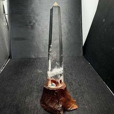 271g Natural White Quartz Obelisk Energy Crystal Point Wand Reiki Decor+Stand picture