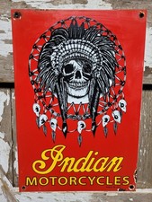 VINTAGE INDIAN MOTORCYCLES PORCELAIN SIGN BIKER CYCLE SALES PARTS SERVICE DEALER picture