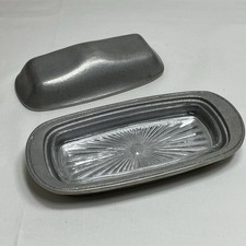 Vintage Wilton Armetale Pewter Plough Tavern Butter Dish Glass Insert And Lid picture
