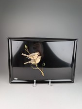 Vintage Couroc of Monterey Tray - Two Birds Songbirds Brass Branch Inlay 17.5