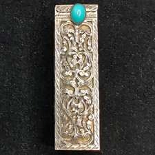 Vintage Ornate Italian 800 Silver Lipstick Holder with Turquoise Cabochon picture
