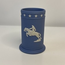 Wedgwood Pale Blue Jasperware Patriot Spill Vase Horseman Stars 4