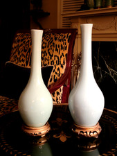 VINTAGE GUMP S SF SET OF 2 JAPANESE CELADON BUD VASES, 9.5  , WITH STANDS, JAPAN picture