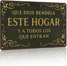 Que Dios Bendiga Este Hogar Spanish Vintage Tin Metal Signs Home Décor 8x12in picture