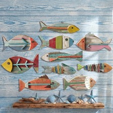 Yuntau 10 Pcs Wooden Fish Wall Decor Hanging Nautical Home Decoration picture