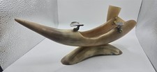 Vintage Handmade Bull Horn Ashtray/ Double Cigar Holder picture
