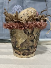 Vintage Paper Mache Easter Bunny Rabbit Candy Basket Bucket Pail picture